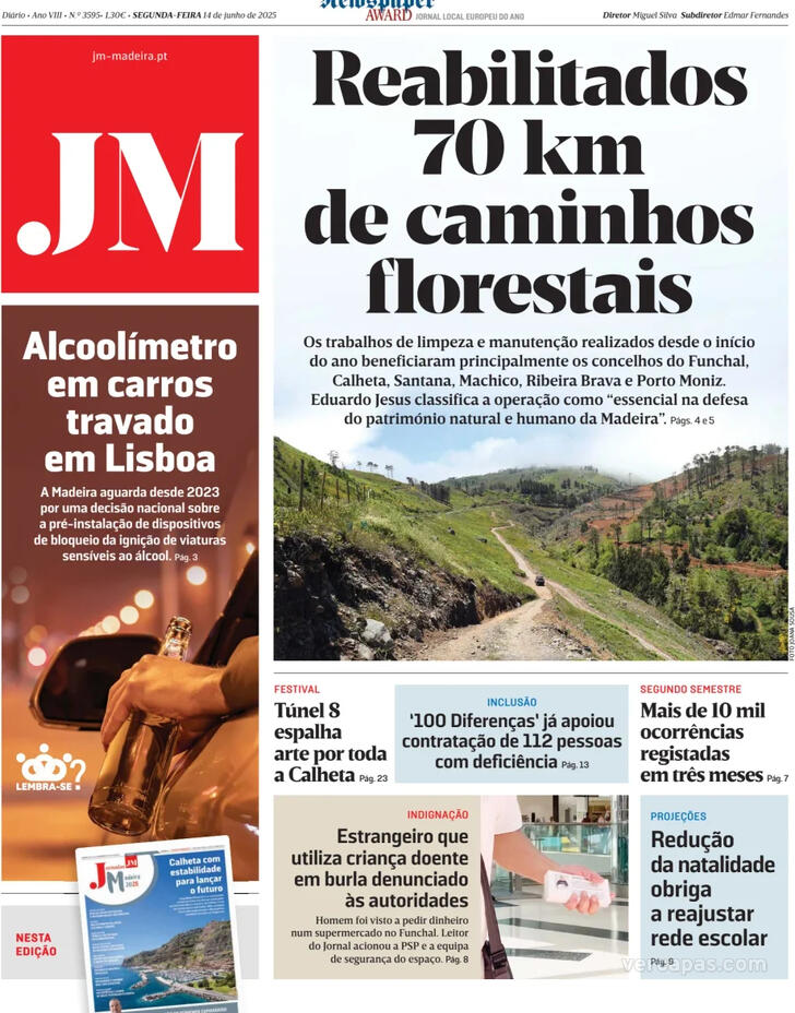 Capa Jornal da Madeira - 2025-07-14