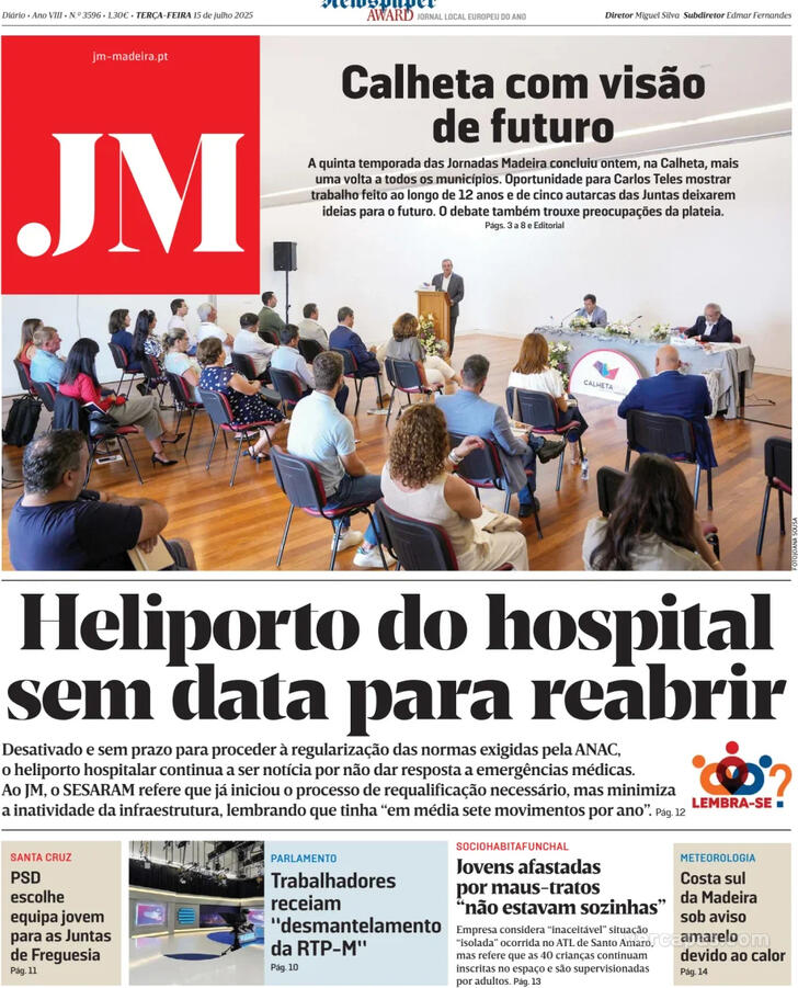 Capa Jornal da Madeira - 2025-07-15