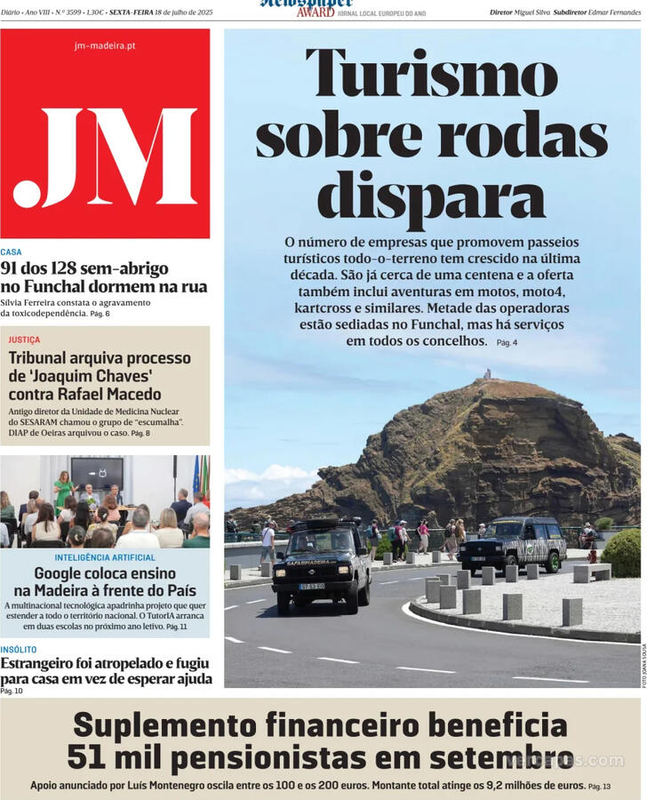 Capa Jornal da Madeira - 2025-07-18