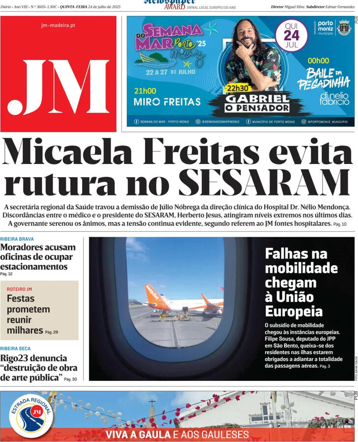 Capa Jornal da Madeira - 2025-07-24
