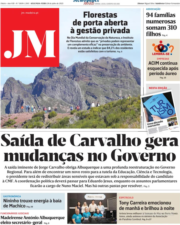 Capa Jornal da Madeira - 2025-07-28