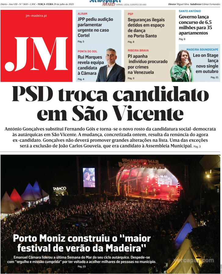 Capa Jornal da Madeira - 2025-07-29