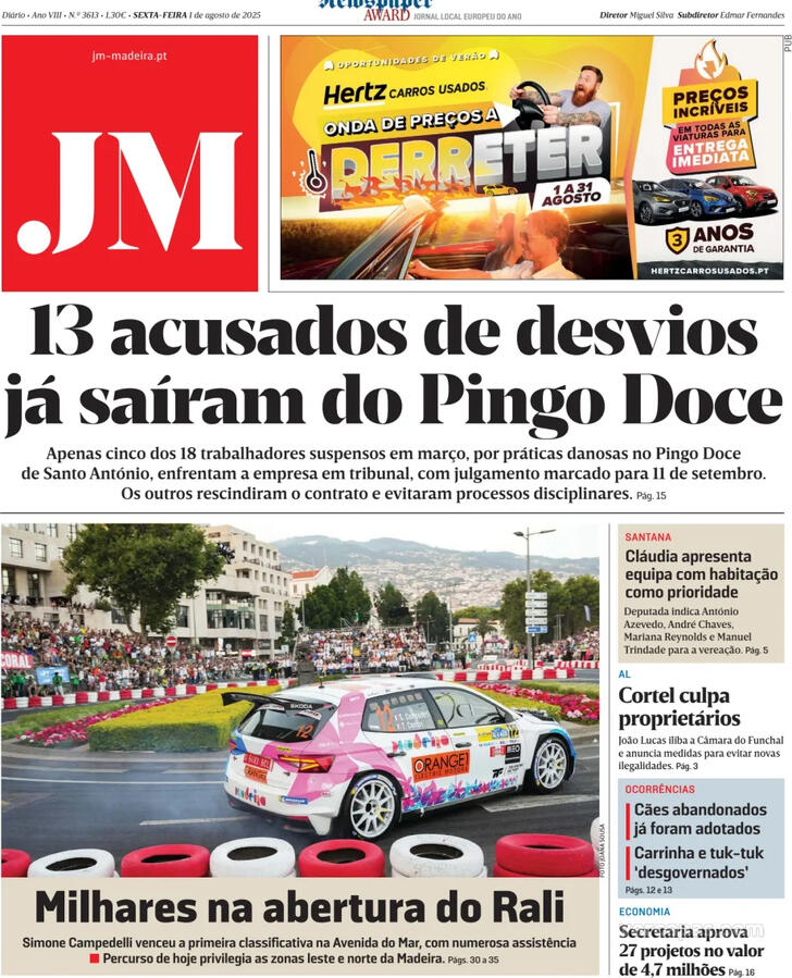 Capa Jornal da Madeira - 2025-08-01