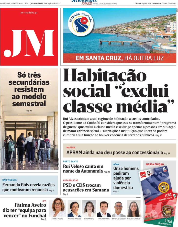 Capa Jornal da Madeira - 2025-08-07