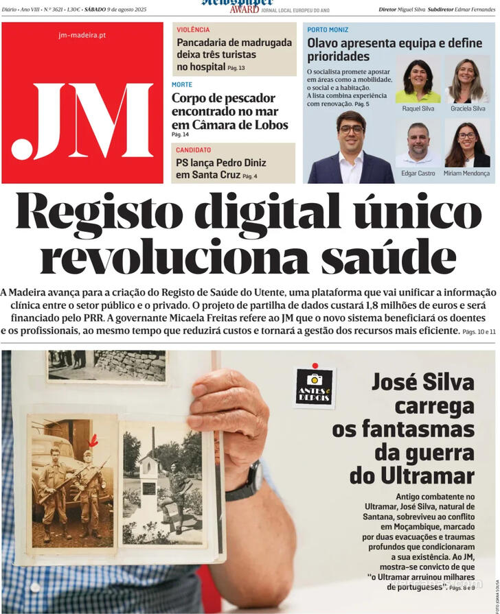 Capa Jornal da Madeira - 2025-08-09
