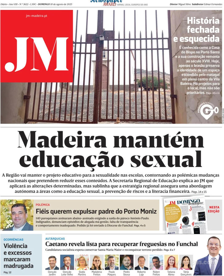 Capa Jornal da Madeira - 2025-08-10