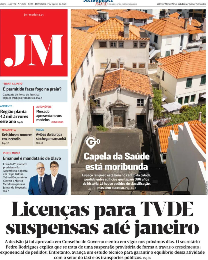 Capa Jornal da Madeira - 2025-08-17