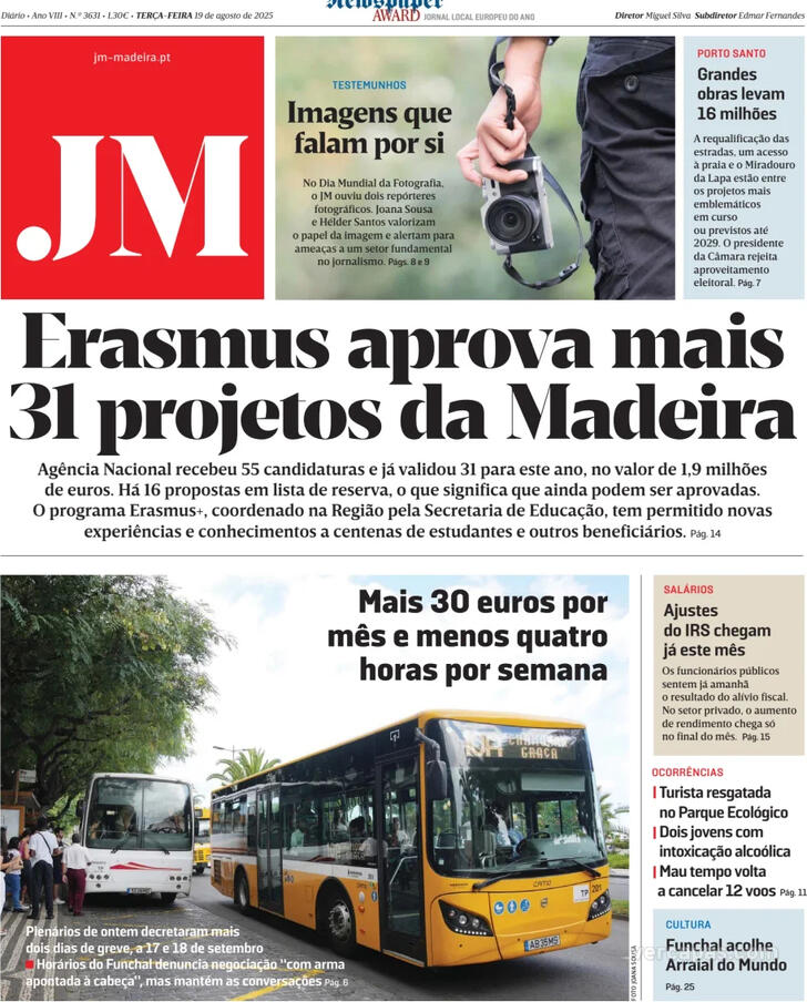 Capa Jornal da Madeira - 2025-08-19