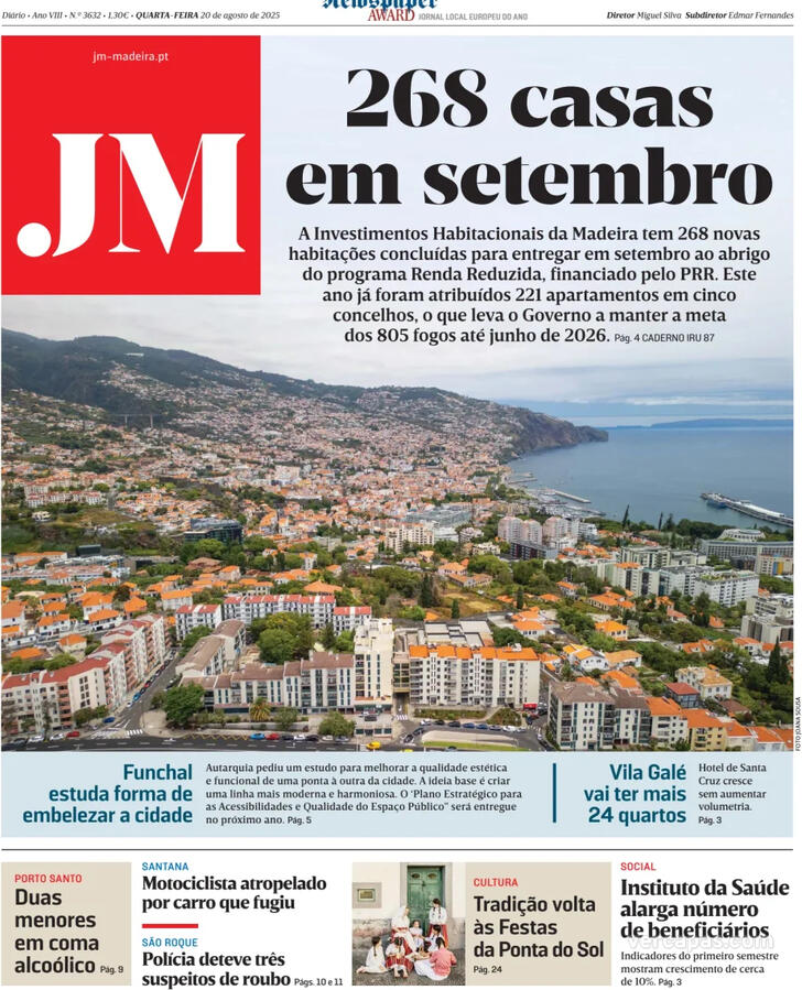 Capa Jornal da Madeira - 2025-08-20