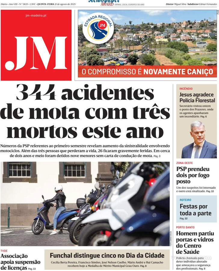 Capa Jornal da Madeira - 2025-08-21