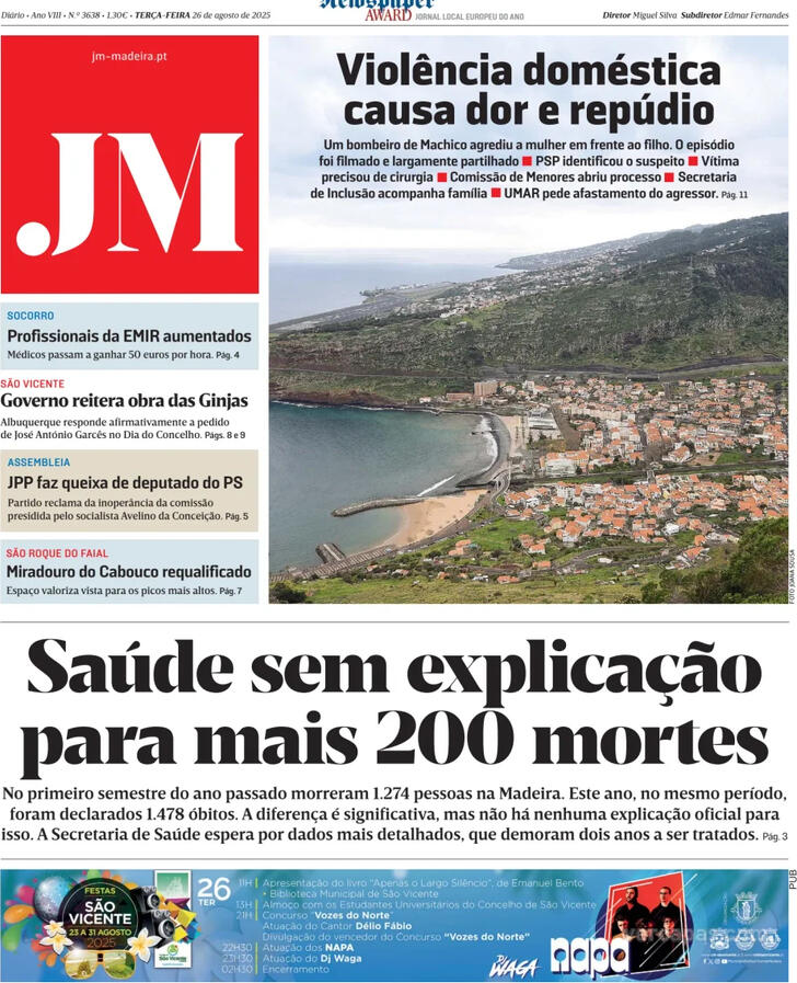 Capa Jornal da Madeira - 2025-08-26