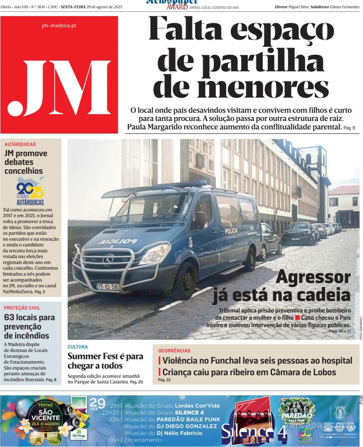 Capa Jornal da Madeira - 2025-08-29