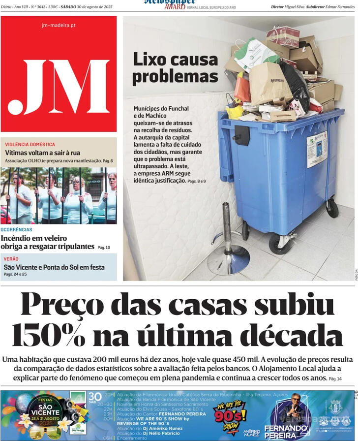 Capa Jornal da Madeira - 2025-08-30