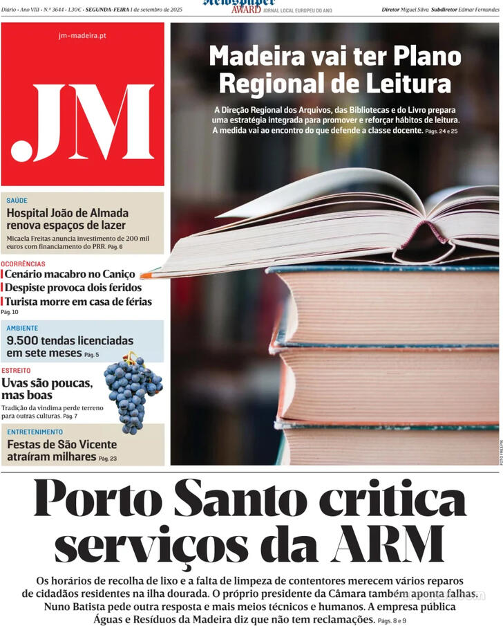 Capa Jornal da Madeira - 2025-09-01