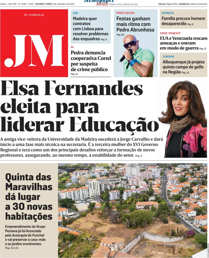 Capa Jornal da Madeira - 2025-09-03