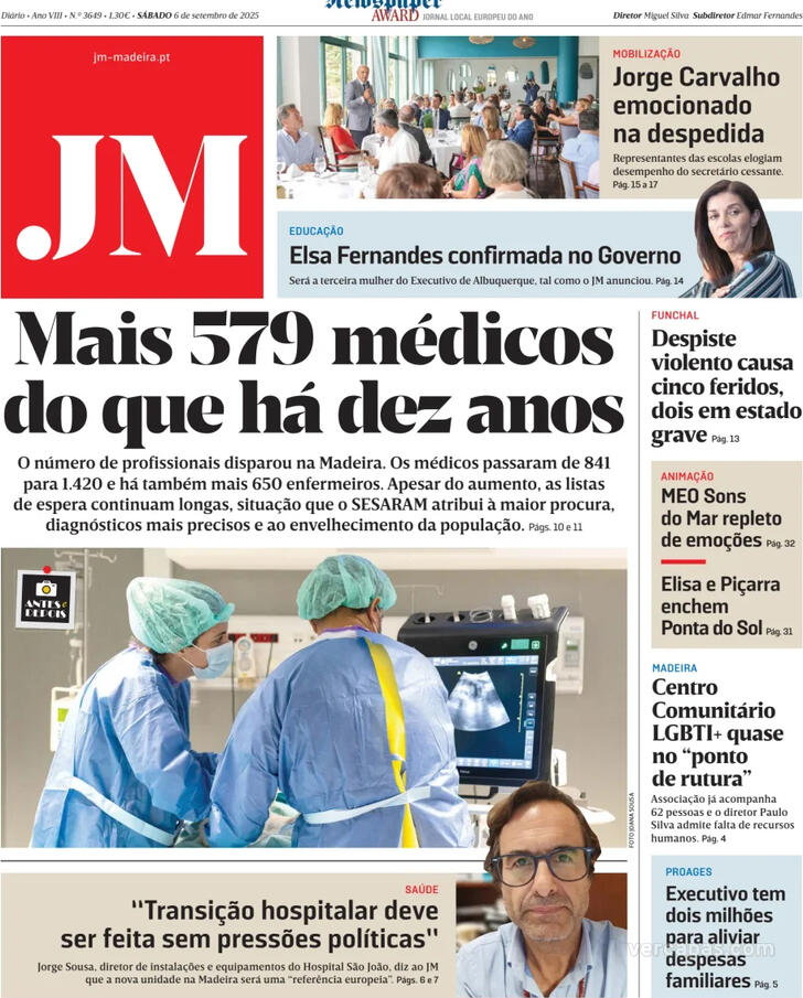 Capa Jornal da Madeira - 2025-09-06