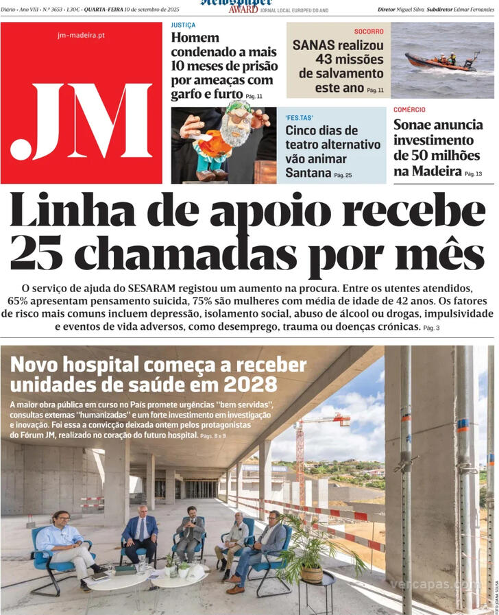 Capa Jornal da Madeira - 2025-09-10