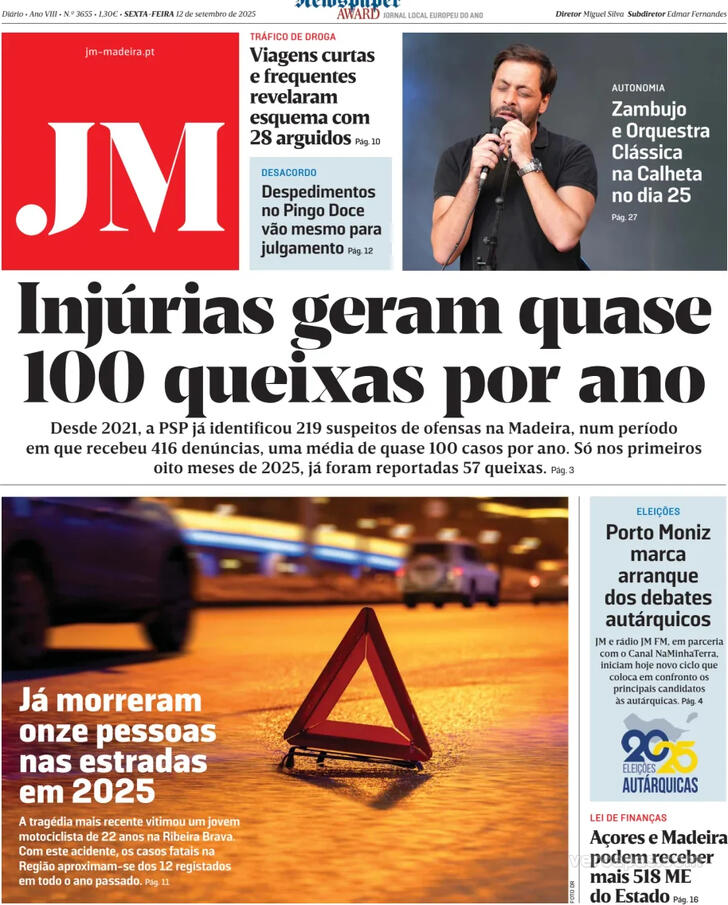 Capa Jornal da Madeira - 2025-09-12