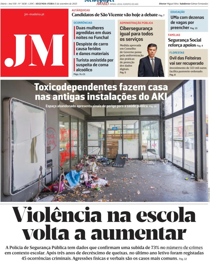 Capa Jornal da Madeira - 2025-09-15
