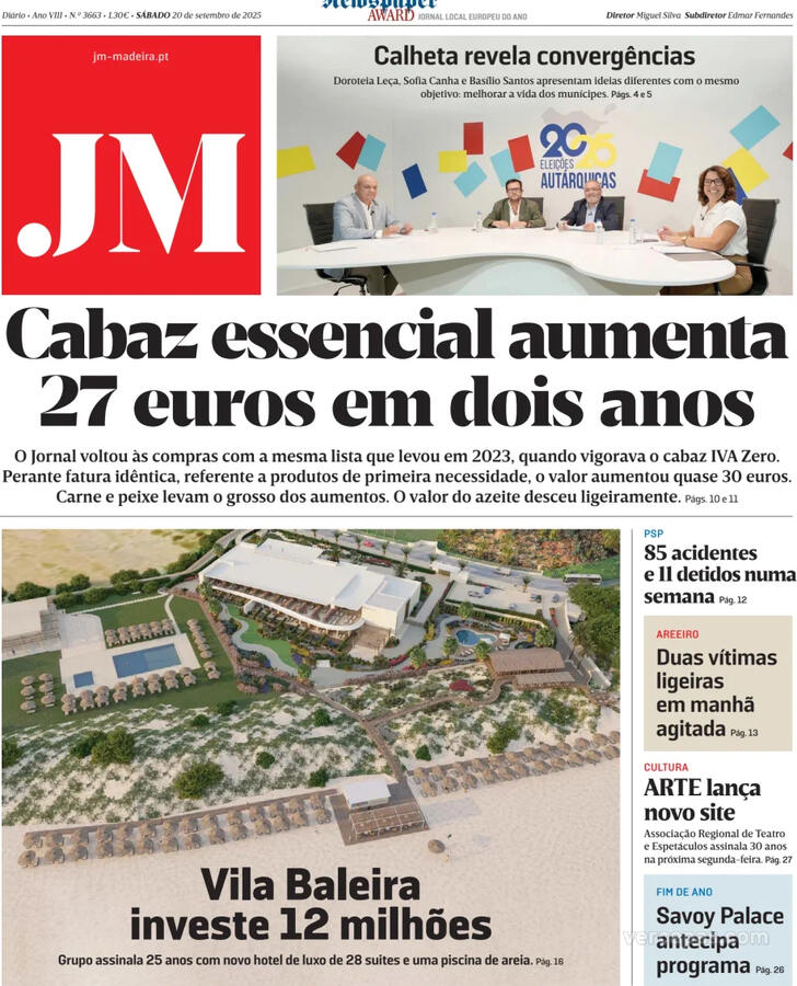 Capa Jornal da Madeira - 2025-09-20