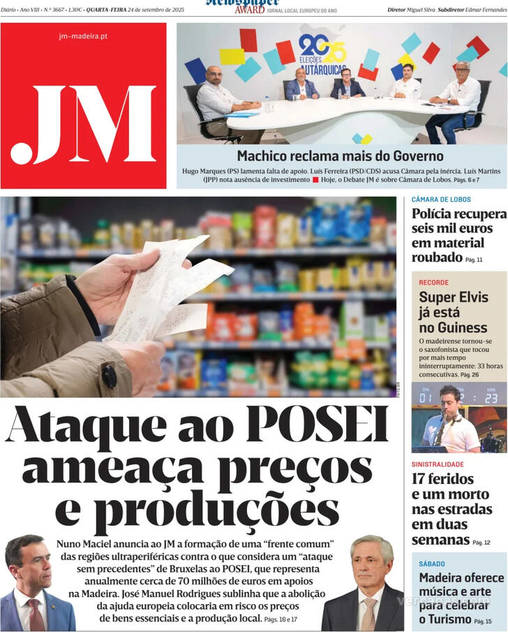 Capa Jornal da Madeira - 2025-09-24
