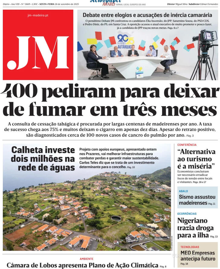 Capa Jornal da Madeira - 2025-09-26