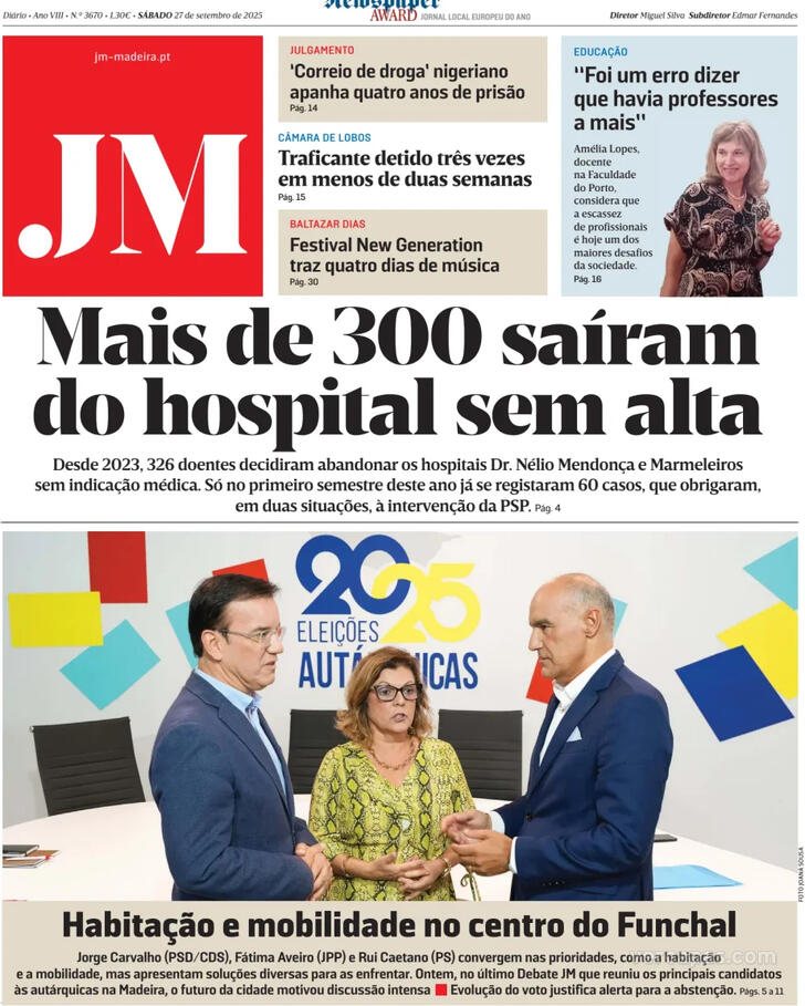 Capa Jornal da Madeira - 2025-09-27