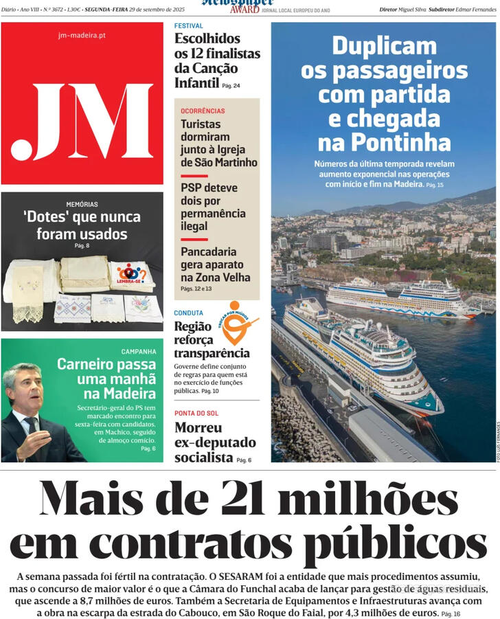 Capa Jornal da Madeira - 2025-09-29