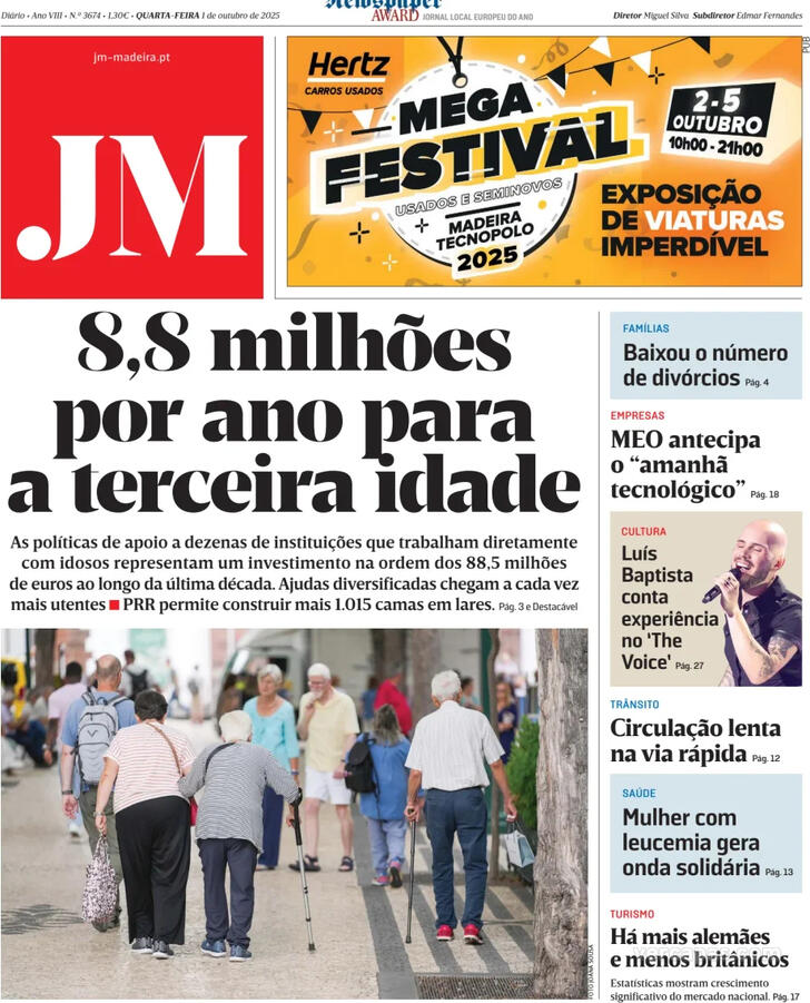 Capa Jornal da Madeira - 2025-10-01