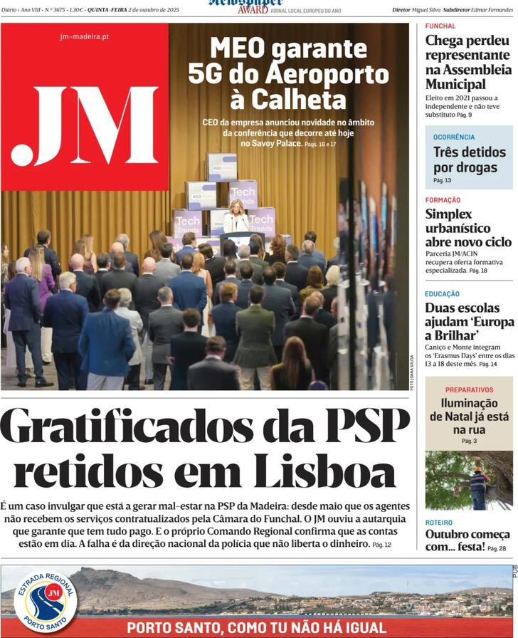 Capa Jornal da Madeira - 2025-10-02