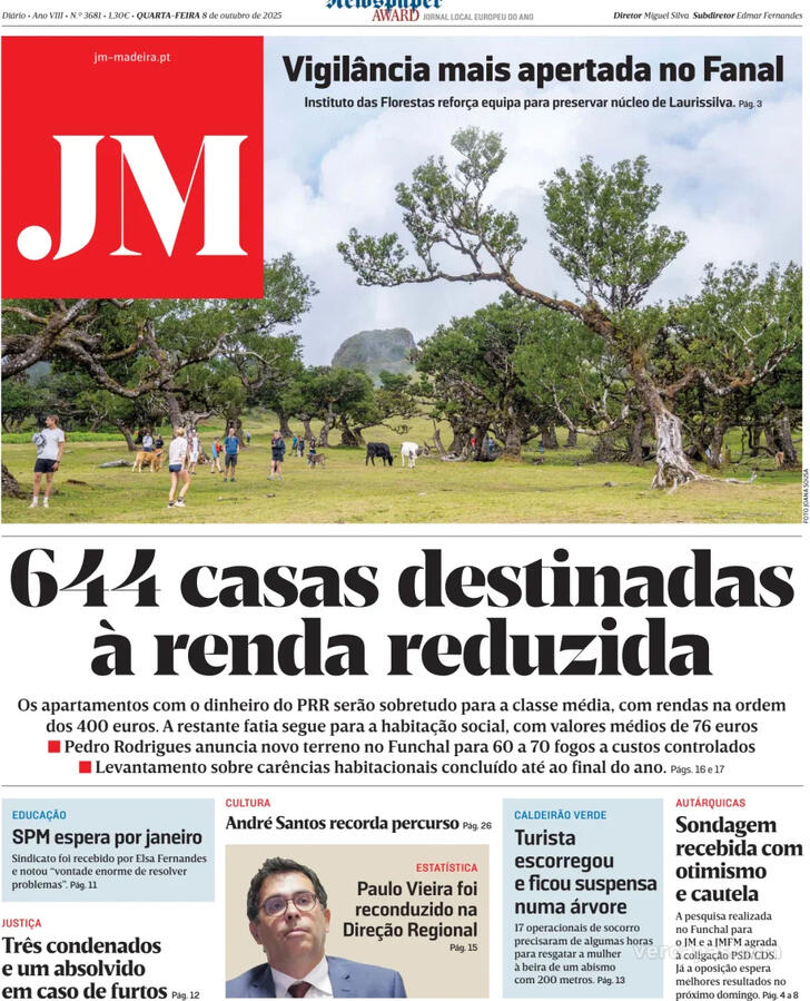 Capa Jornal da Madeira - 2025-10-08