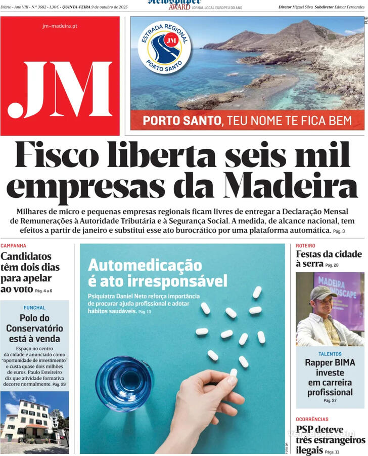 Capa Jornal da Madeira - 2025-10-09