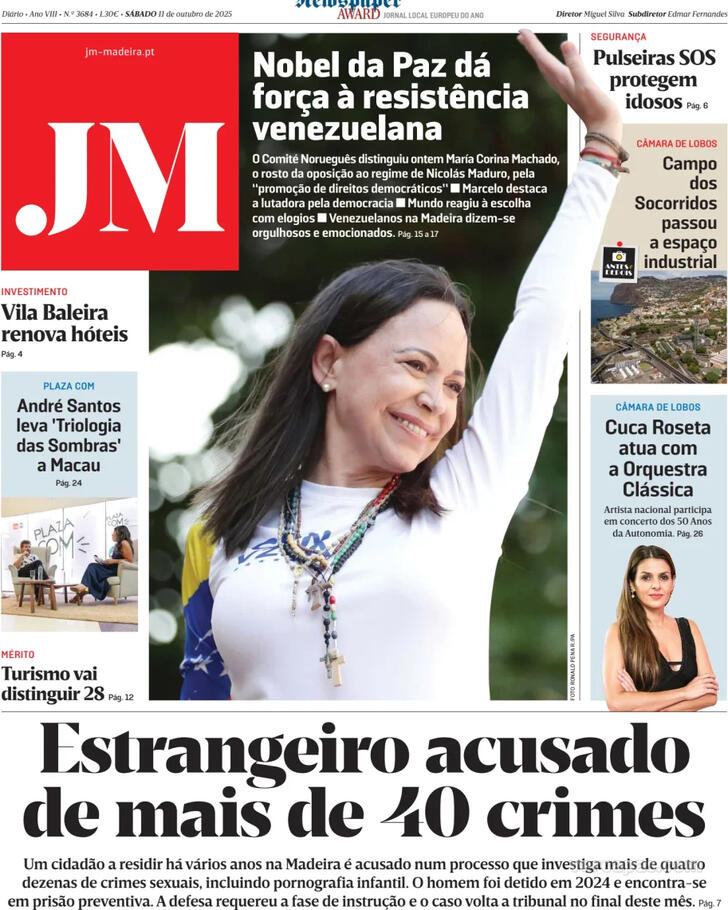 Capa Jornal da Madeira - 2025-10-11