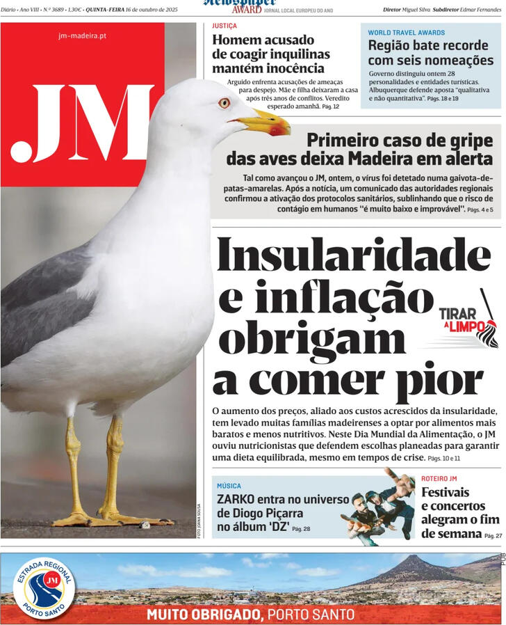 Capa Jornal da Madeira - 2025-10-16