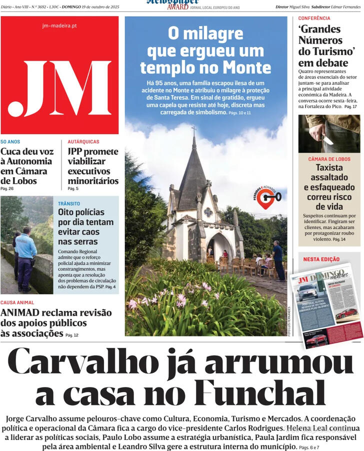 Capa Jornal da Madeira - 2025-10-19