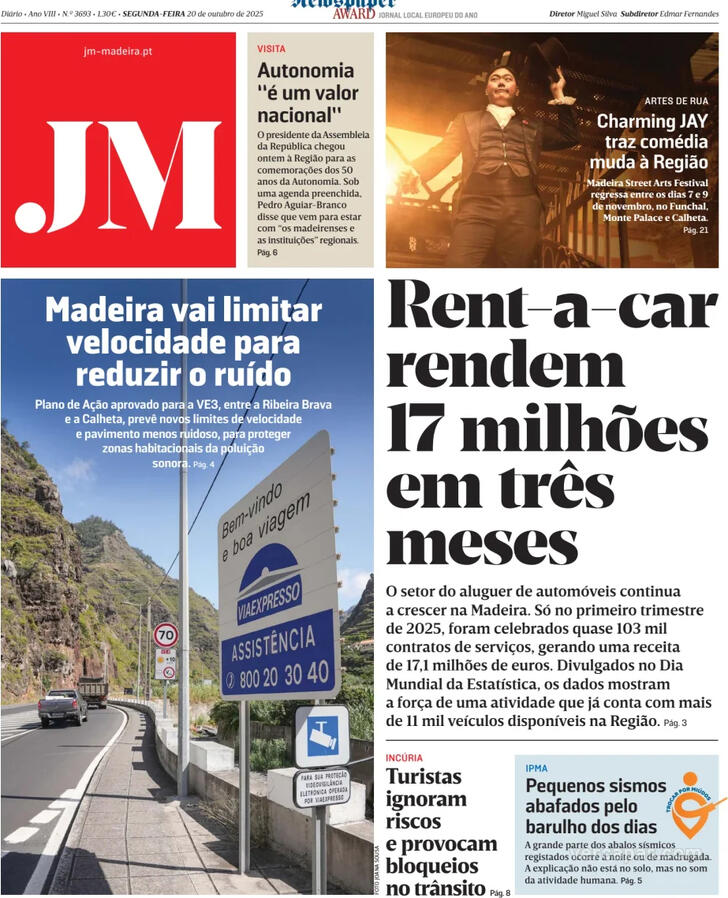 Capa Jornal da Madeira - 2025-10-20