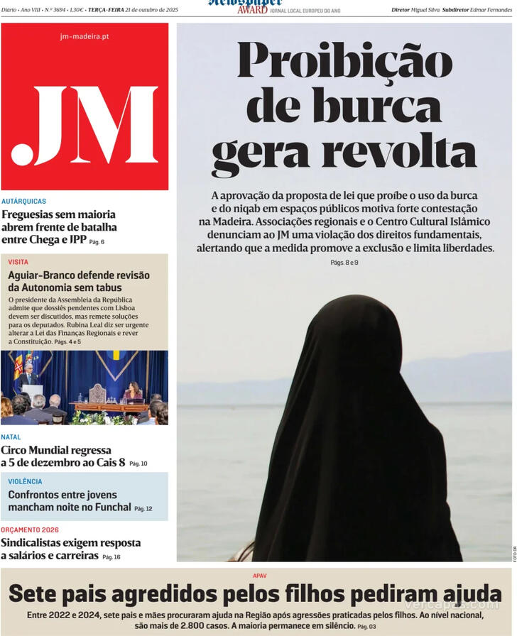 Capa Jornal da Madeira - 2025-10-21