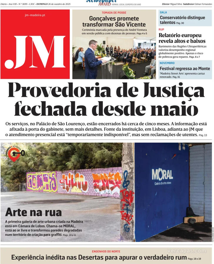 Capa Jornal da Madeira - 2025-10-26