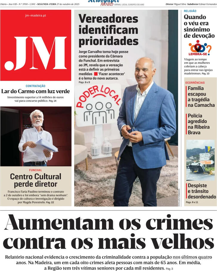 Capa Jornal da Madeira - 2025-10-27