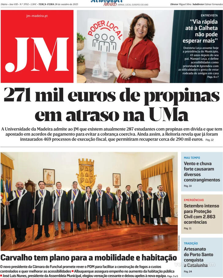 Capa Jornal da Madeira - 2025-10-28