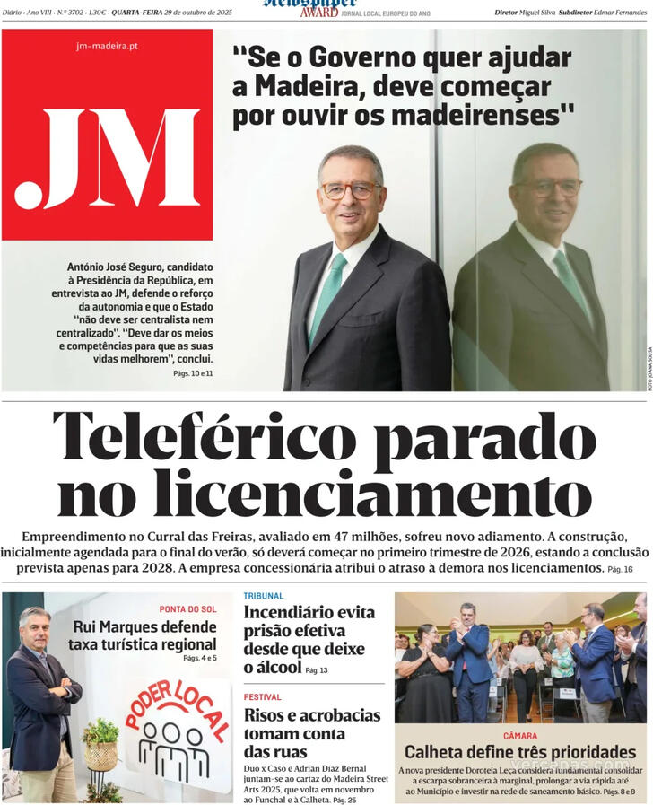 Capa Jornal da Madeira - 2025-10-29