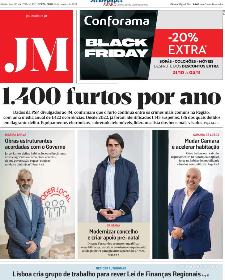 Capa Jornal da Madeira - 2025-10-31