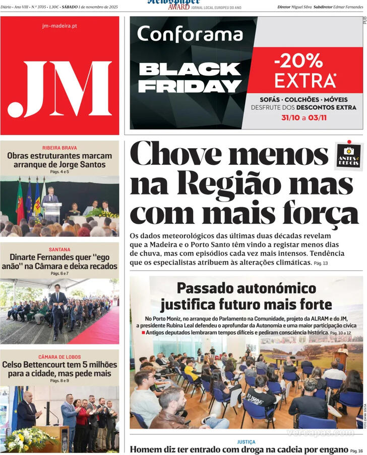 Capa Jornal da Madeira - 2025-11-01