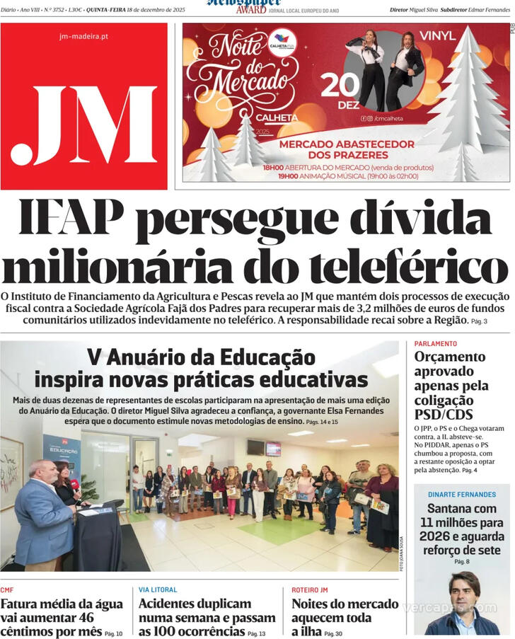 Capa Jornal da Madeira - 2025-12-18