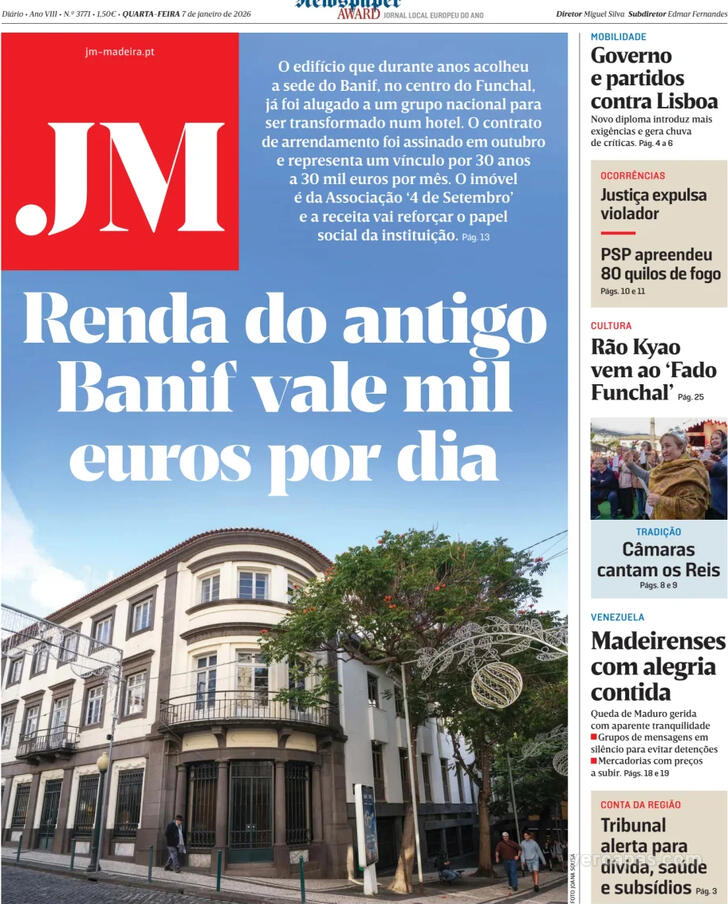 Capa Jornal da Madeira - 2026-01-07