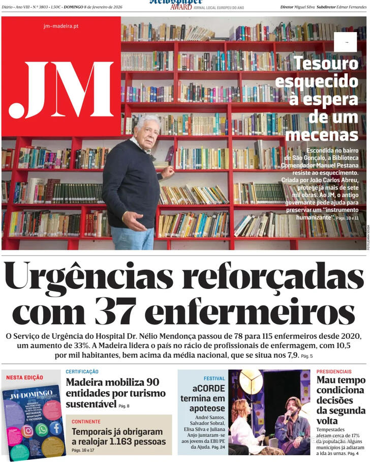 Capa Jornal da Madeira - 2026-02-08