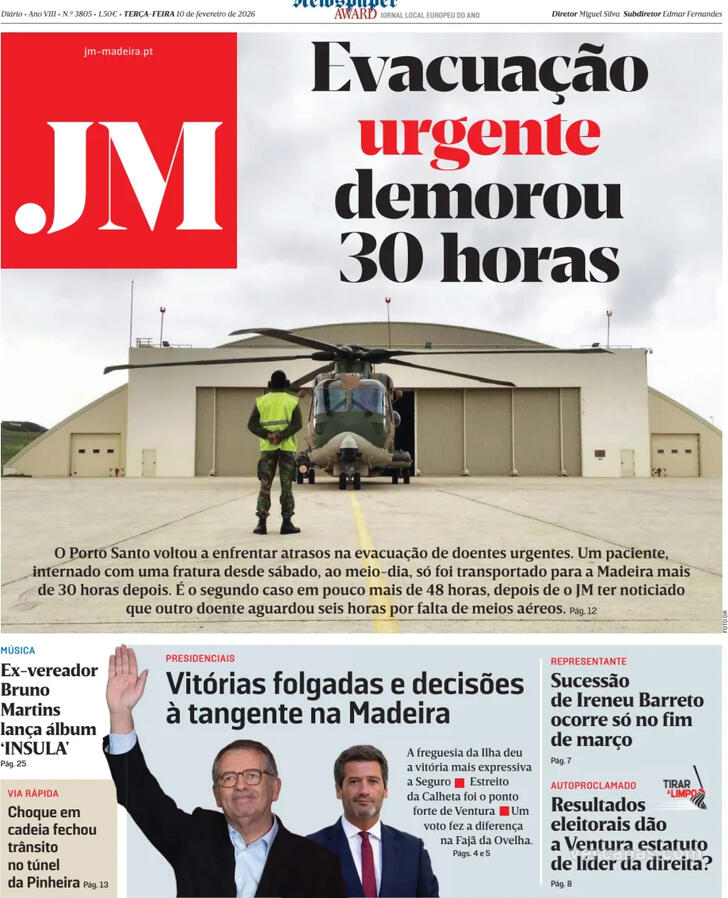 Capa Jornal da Madeira - 2026-02-10