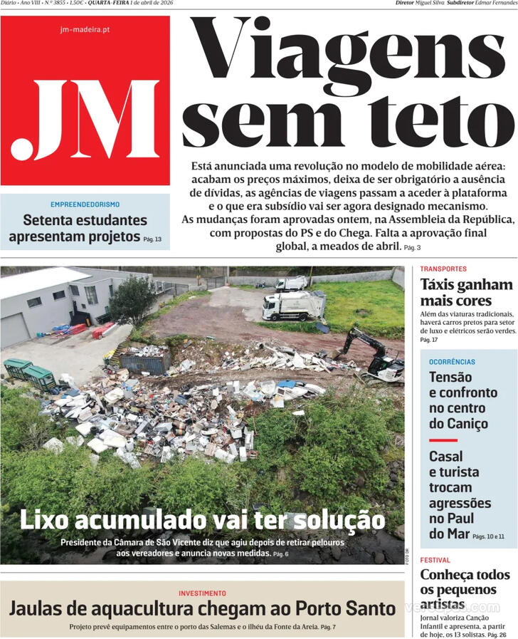 Capa Jornal da Madeira - 2026-04-01