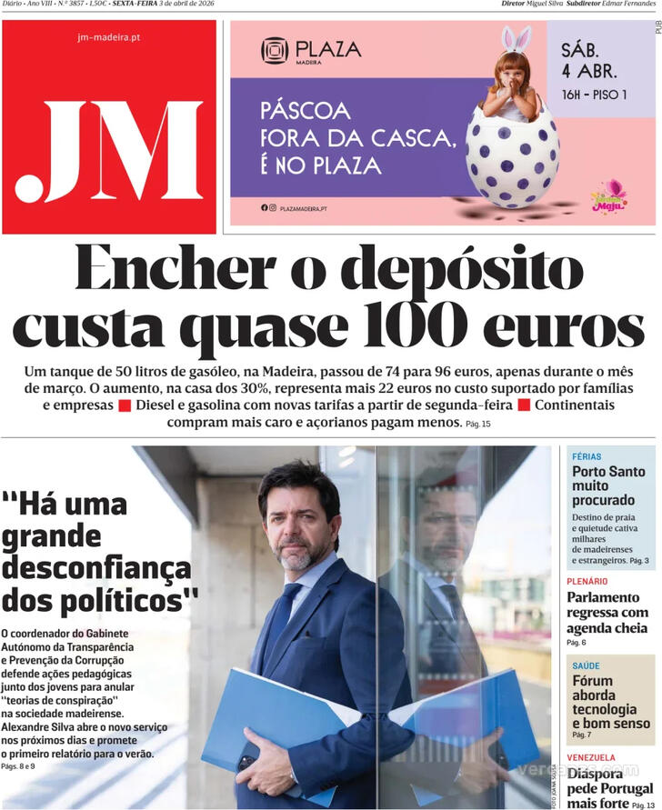 Capa Jornal da Madeira - 2026-04-03