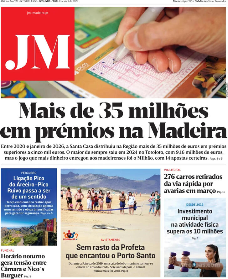 Capa Jornal da Madeira - 2026-04-06